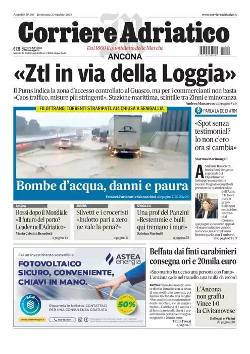 Prima-pagina-corriere adriatico-edizione-di-oggi-20-10-2024